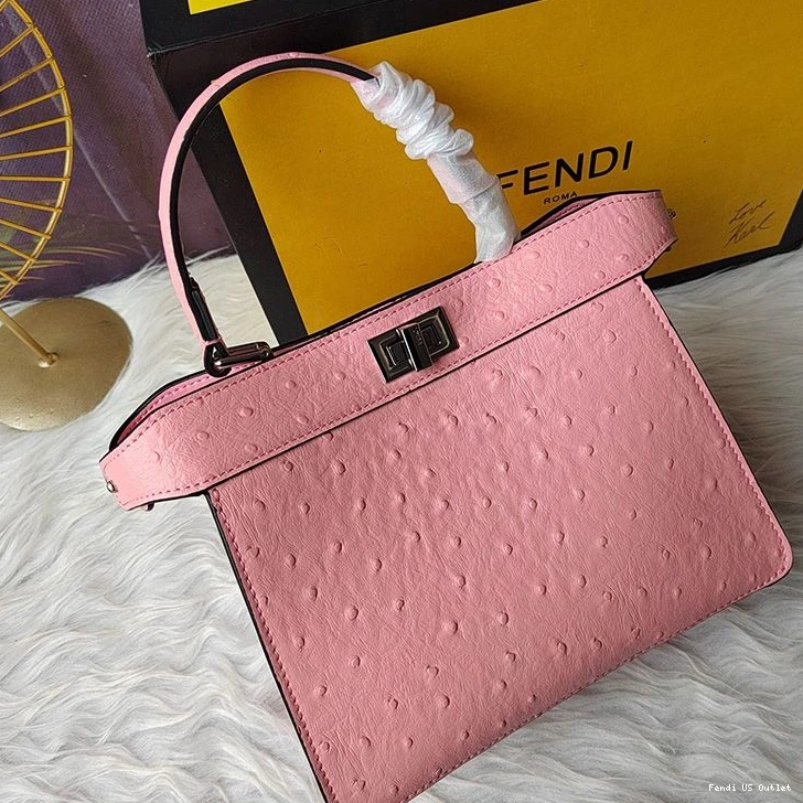HOT In Leather Peekaboo Ostrich Fendi Pink Petite ISeeU Bag 0714